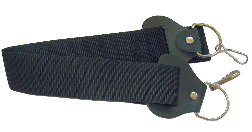 Manifatture BS-10 Webbing Banjo Strap Adjustable, with metal clips and quality leather ends. Black webbing