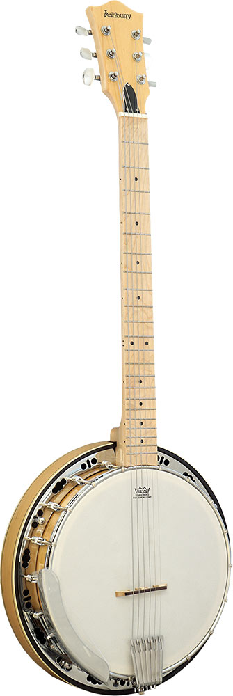 Ashbury AB-65-G Guitar Banjo, Maple Resonator Rolled brass tone ring. Maple bound maple neck. Maple fingerboard.22 Frets