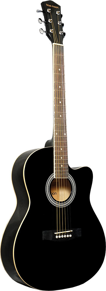 Blue Moon BG-15 Small Body Guitar, Cutaway, BLK Black gloss finish, linden plywood top, back and sides