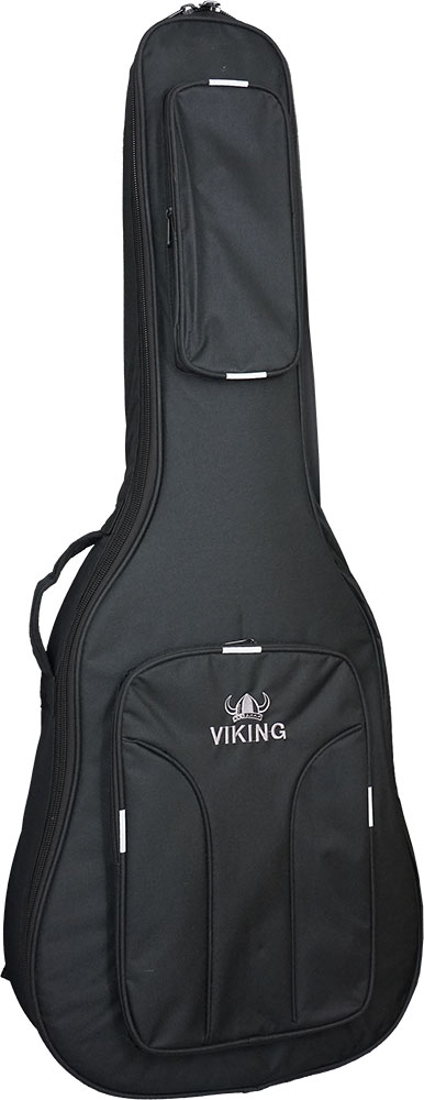 Viking VGB-20-D Deluxe Dreadnought Guitar Bag Tough 600D black nylon outer with 10mm padding. Black lining