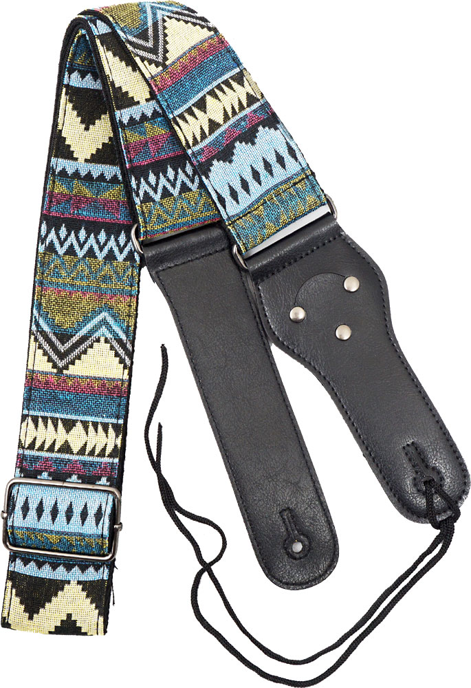 Viking VGS-56 Woven Guitar Strap. Folk 1 Patterned strap with a black webbing back. 6.5cm wide