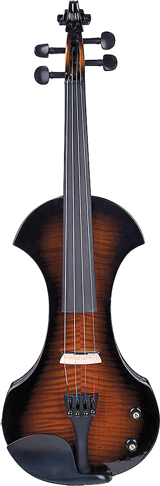 Valentino VE-040SB Electric Violin Wood Body. SB Veneered maple body with a dark sunburst finish. Cornerless hollow violin body