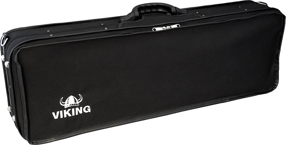 Viking Full Size Oblong Violin Case Black cover, foam, red interior, 2 bow spaces. external pocket. 4/4