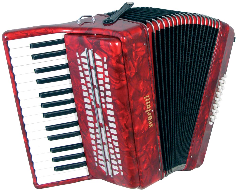 Scarlatti ASCARI I Piano Accordion, 24 Bass. Red 30 treble keys from G to C