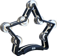 Atlas Star Tambourine, Black Sturdy Tambourine with a chunky plastic handle