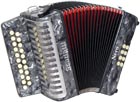 Scarlatti Nero G/C Melodeon, Czech Durall Reed 21 treble buttons, 8 bass buttons. 2 voice, bass coupler, grey finish